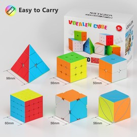 Vdealen - Juego de cubos de velocidad, paquete de cubos mágicos, 2 x 2, 3 x 3, 4 x 4 pulgadas, pirámides Skewb hiedra, paquete de cubos de rompecabezas sin adhesivos, regalo de Navidad para fiestas de