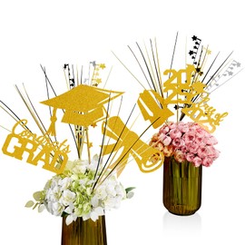 Graduation Decorations Class of 2025 23pcs Gold Grad Glitter Centerpiece Sticks Table Toppers Decor with Metallic Foil Spray Star Grass for 2025 College High School Congrats Grad Supplies