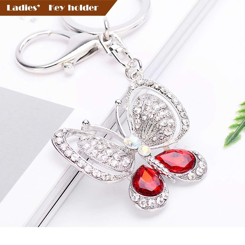 Riggulal Bag Charm Butterfly Key Ring Keychain Carabiner, red