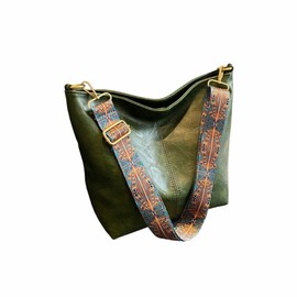 YMSTco Hobo Bag, Bohemian, Minimalist, Ethnic Shoulder Bag, Cross-body PU Leather, Stylish, Adjustable Shoulder, khaki green