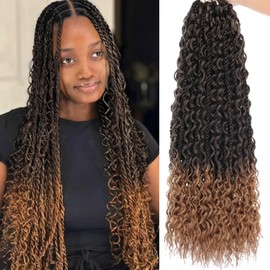 Samtress 9 Packs Boho Senegalese Twist Crochet Hair with Curly Ends 24 Inch Boho Island Twist Crochet Braids for Women Pre-Looped Ombre Blonde Goddess Twist Crochet Braids Hair Extensions (#T27)