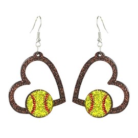 Game Day Heart Ball Sports Ball Earrings/Sparkly Glitter Love Shaped Heart Acrylic Dangle Earrings/Softball Basketball Volleyball Baseball American Football Earring-3