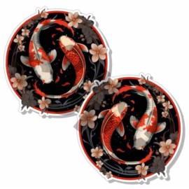 Wrapped in Skins Koi Fish Two Fishes Decals Japanese Fish Stickers Tackle Box RV Truck Trailer - 4"