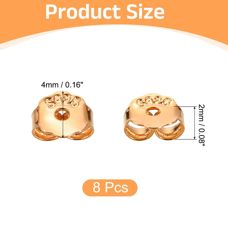 sourcing map 8Pcs Earring Backs, 4mm S925 Silver Butterfly Shape