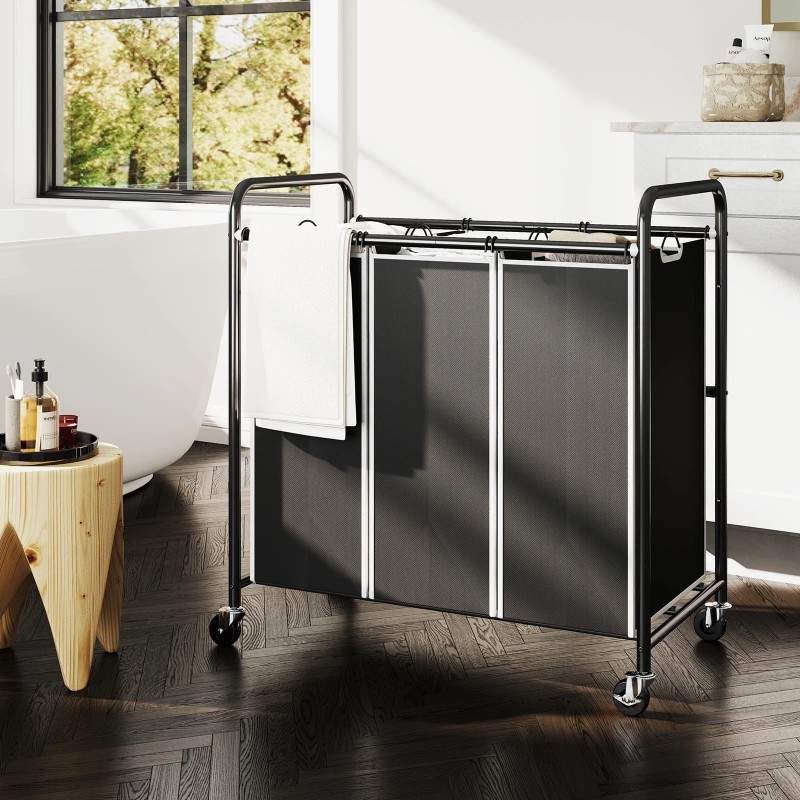 ROMOON Laundry Sorter, 3 Bag Laundry Hamper Sorter with Rolling