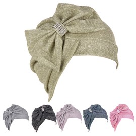 HEYXI Women Hijab Turban Hat for Front Forehead for Big Bow Bonnet for Head Scarf Ruched Headw Silver