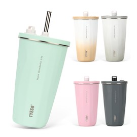 【Trending on SNS】TYESO Tumbler with Straw, 600ml Stainless Steel, with Lid, Vacuum Insulated, Keeps Hot and Cold, Outdoor, Easy to Carry, Direct Drinking, Leak-proof, Large Capacity, Multi-color