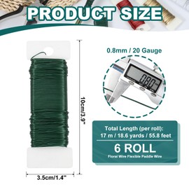 PATIKIL 20 Gauge Floral Flexible Paddle Wire, 112 Yard (336 Feet) Florist Wreath Wire for Crafts Flower Arrangement, Green 6 Rolls