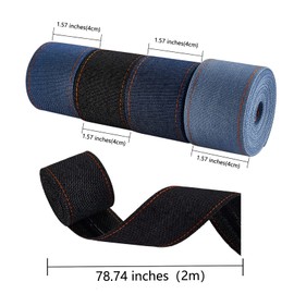 BEEFLYING 2.18 Yards 4CM Width Stitch Denim Ribbon Layering Cloth Fabric Jeans Bows Ribbon Trim Garment Accessories for DIY Crafts Hairclip Sewing Decoration (4 Rolls, Mixed Color)
