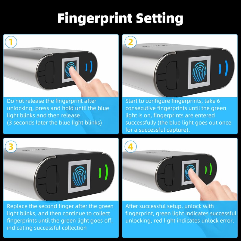 KENRONE Fingerprint Padlock, Biometric Smart Lock, Silver, Waterproof Locker Lock