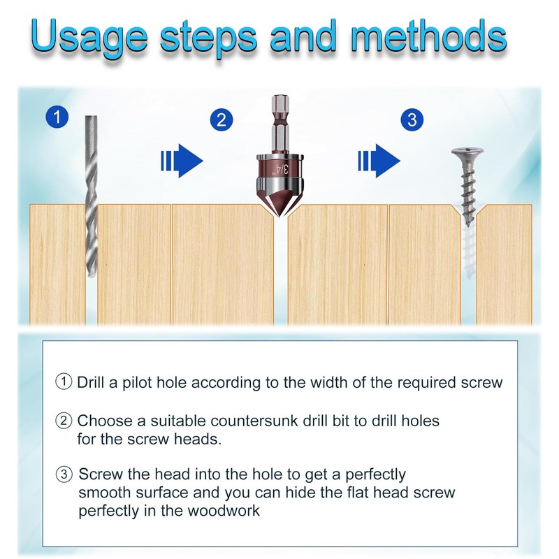 Yuentoen Countersink Drill Bit Set, Countersink 82°, HSS Countersink and