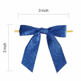 Meseey 30 Pieces 3 Inch Premade Metallic Glitter Christmas Bows with Twist Tie Pretied Xmas Ribbon Bows for Gift Wrapping Basket Wedding Baby Shower Brithday Party (Royol Blue Glitter)