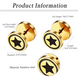 Cupimatch Fake Tunnel Hip Hop Earrings – Men's Stainless Steel Fake Plugs Earrings Unisex Round Earrings Fake Gauges Dumbbell Stud Earrings for Men Women, Stainless Steel