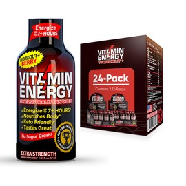 Pre Workout Vitamin Energy Drink - Keto Friendly Sugar Free Shots | Natural Clean Green Tea Caffeine with Proprietary Endurance Blend | Energize up to 7+ Hours - Berry - 1.93 Fl Oz- Pack of 24