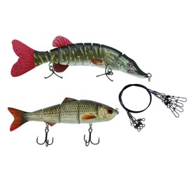 PetrisCatch Set of 2 Wobblers + 4 Steel Leaders, 20 cm Pike + 15 cm Roach, Owner Triplets