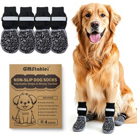 Calcetines Antideslizantes para Perros con Doble Agarre y Correa Ajustable (4 Piezas), Protección de Patas para Suelos de Madera y Baldosas, Ayuda a Reducir el Lamido, para Perros Mayores y Activos