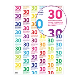 Brainbox Candy - 2 Sheets of Funny '30th Birthday' Wrapping Paper - Bright Cheeky Colourful Wrap - Thirty Gift Wrap For Him Her Men Women Thirtieth Birthday Presents - Folded Quality Wrap