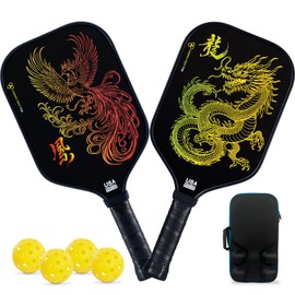 Pickleball Paddles Set of 2 – Lightweight Carbon Fiber Pickleball Paddle, Durable 2 Pack Paddle Set with Outdoor Balls & Bag, Best for Beginners & Pros