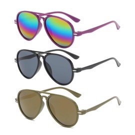 OWL 3 Pack Purple Brown Black Aviator Sunglasses for Kids UV400 Protection for Boys Girls Top gun Party Decoration