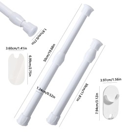 Curtain Pole without Drilling, Pack of 2 Clamping Rods 30-50 cm, Clamping Rod for Curtains, Curtain Rod Clampable, for Kitchen/Cupboard/Wardrobe (White, Retractable)