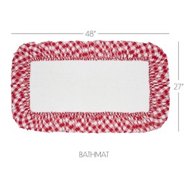VHC Brands Annie Buffalo Check Bath Mat Farmhouse Ruffled Country Checkered Gingham Bathroom Decor, Red, 27x48