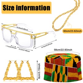 Sureio 4 Pcs 80s 90s Hip Hop Costume African Kufi Hat for Women Jewelry Rapper Accessories for Women Men Freaknik Party (Stylish Style)