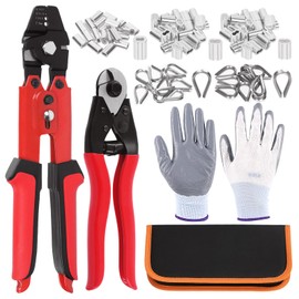 Swpeet 83Pcs Up to 2.2mm Wire Rope Crimping Tool Swager Crimper Fishing Wire Crimping Tool and Cable Cutter Up to 5/32" with Aluminum Double Crimping Loop Sleeve and Stainless Steel Thimble for Cable