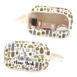 ZJXHPO NYC Trip Clear Makeup Bag New York Travel Vacation Gift Let’s Go To New York PU Leather Cosmetic Bag New York Souvenir (New York PU)