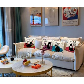 SCVBLJS Blue and purple Cushion Square Animal Throw Pillow Case Set Cat Cushion Covers for Living Room Sofa Bed Bedroom Home Couch cat cushion pink red Floral Cushion 45 x 45cm set of 4