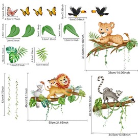 Wall Sticker Children's Room Jungle Animals Wall Sticker Forest Animals Lions Monkeys Leopard for Boys Girls Baby Room Doors Bedroom Wall Decoration