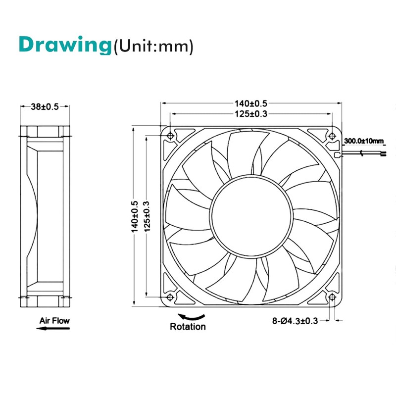 Wathai 140mm x 38mm Case Fan 12V Exhaust Fan Dual