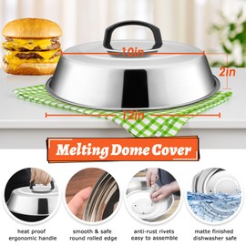 12In Cheese Melting Dome & 8x4In Cast Iron Grill Press, HaSteeL Stainless Steel Basting Cover with Heavy Duty Burger Bacon Press, Griddle Accessories for Teppanyaki Flat Top Stovetop Indoor & Outdoor