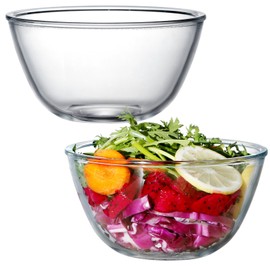 NUTRIUPS Glass Mixing Bowls Borosilicate 6.1in Glass Salad Bowl 35oz Clear Glass Bowls for Bread, Set of 2