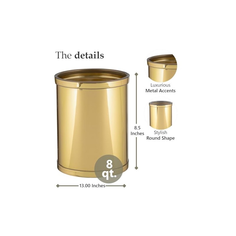 Kraftware Mylar Round Waste Basket, 11", Polished Brass Color