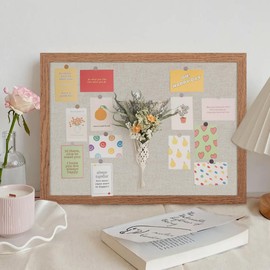 Yettsoy Cork Board Bulletin Board 16.7" x 11", Small Linen Corkboards with Frame for Walls, Cute Picture Display Pin Board Vision Board for Room School Office Bedroom 8 Pushpins Carbonized Black