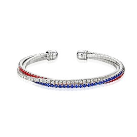 Dtja Rhinestone USA American Flag Bracelet for Women Men Adjustable Expandable Layered Twisted Red Blue White Bracelets Fashion Patriotic 4th of July Independence Day Decoration Gift (Silver)