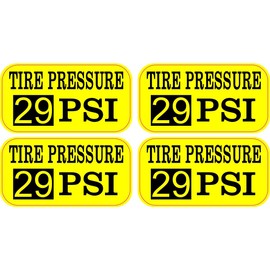 StickerTalk Tire Pressure 29 PSI Yellow Vinyl Sticker Sheet, 1 Sheet of 4 Stickers, 2 inches by 1 inch Each
