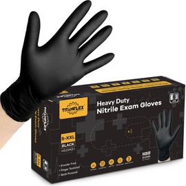 TitanFlex Disposable Nitrile Exam Gloves, 6-mil, Black, Small 100-ct Box, Heavy Duty Disposable Gloves, Cooking Gloves, Mechanic Gloves, Latex Free Gloves, Food Safe Rubber Gloves for Food Prep