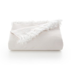 GAMUSI Multipurpose Bedspread for Bed and Sofa Bedspread Soft Breathable Cotton Honeycomb Pattern 180 x 140 cm Natural