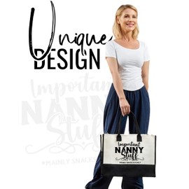 InnoBeta Nanny Gifts Canvas Tote Bag for Grandma, Important Nanny Stuff Bag with Top Zipper Closure and Shoulder Strap for Birthday, Mother's Day, Christmas
