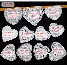 Xiufortion 11PCS Extra Large Heart Shapes Lace Applique Embroidery Organza Patches Perfect for DIY Sewing, Decorative Mending, Holiday Party Crafts, and Handmade Creations（White
