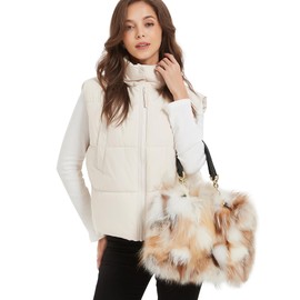 Fur Story Women's Real Red Fox Fur Chain Bag Fuzzy Shoulder Handbag Fluffy Tote Bag Fur Purses Big Capacity