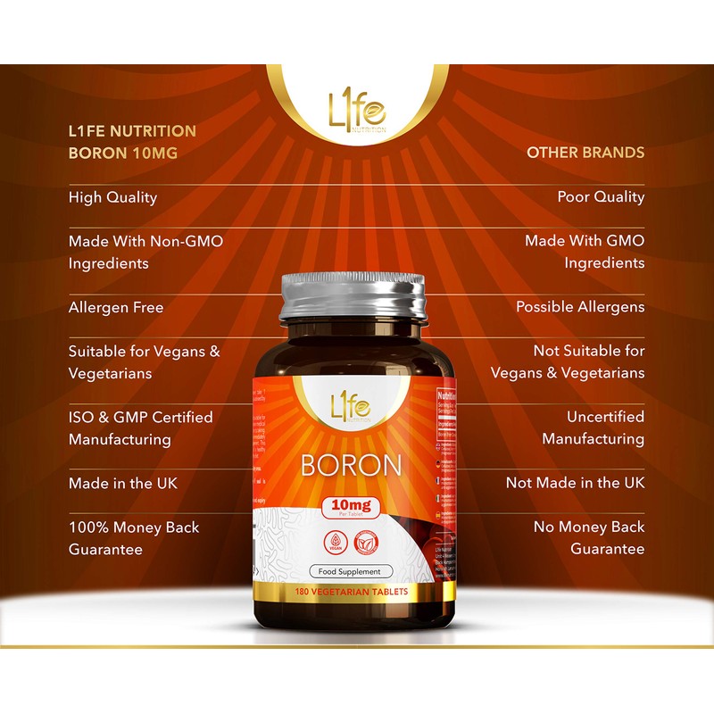 LN Boron Supplements | 180 High Strength Vegan Boron Tablets