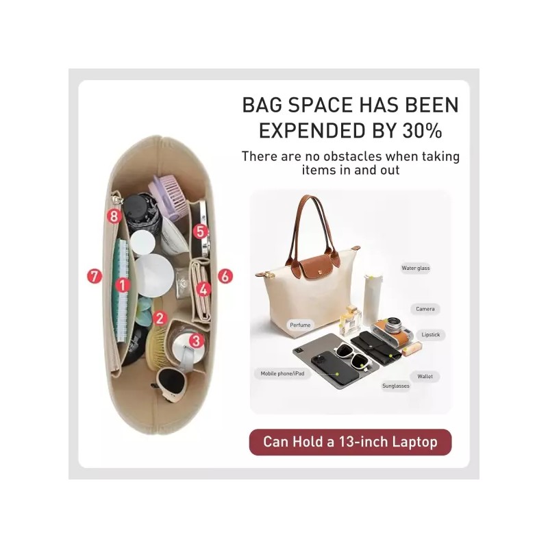 Longchamp 롱샹 르 플리지 L 토트백 M 핸드백용 펠트 지갑