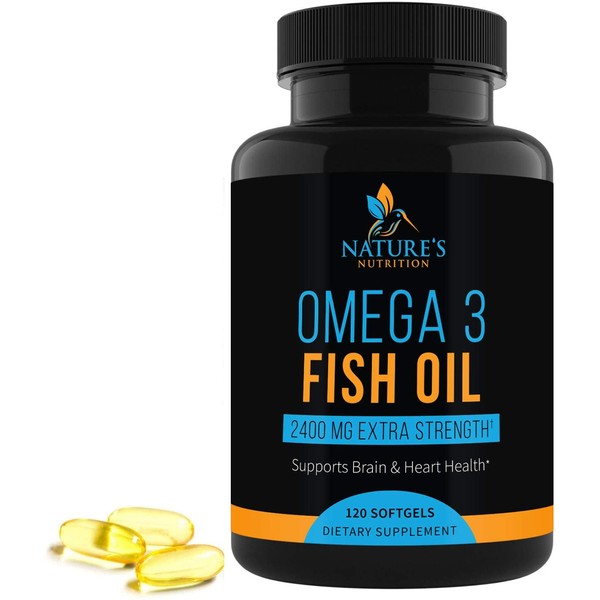 Omega-3 Fish Oil Supplement, Triple Strength 2400mg High EPA 432mg and DHA 288mg for Natural Heart Support and Brain Support, Wild Caught Non-GMO, Lemon Flavor - 120 Softgels