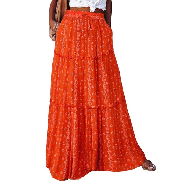 Happy Sailed Womens Retro Boho Printed High Waist Elastic Waist