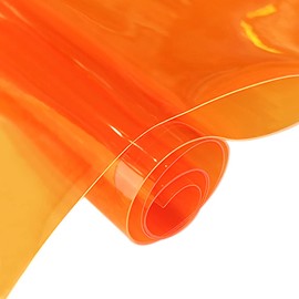XHT 30x135cm Transparent PVC Vinyl 0.4mm Neon Solid Color Waterproof Fabric Super Clear Mirrored Film Roll for Handbag Bows, DIY Decor, Orange