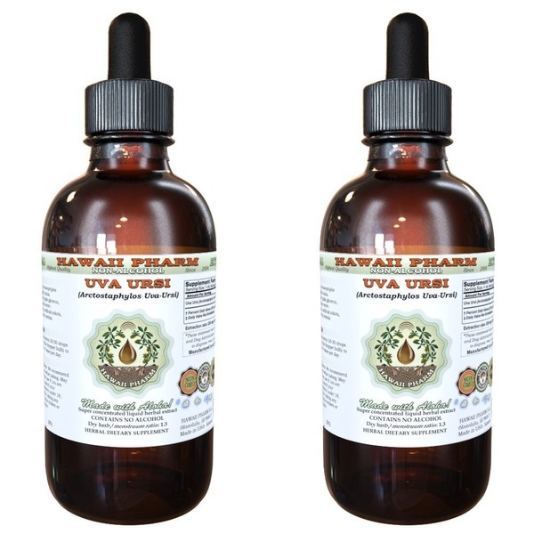 Hawaii Pharm Uva Ursi Alcohol-Free Liquid Extract, Organic Uva Ursi (Arctostaphylos Uva-Ursi) Dried Herb Glycerite Natural Herbal Supplement, USA 2x2 fl.oz