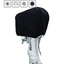 Outboard Motor Cover 600D Water Resistant Oxford Fabric, Boat Motor Cover Universal Size, Motor Hood Cover Fits 250-300HP Black