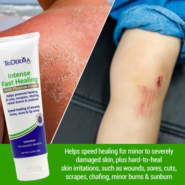 TriDerma Intense Fast Skin Healing Cream for Hard-to-Heal Skin Irritations, Sores, Rashes, Dry, Cracked Hands, Cuts, Chafing, Burns, Scrapes - First Aid Kit Essential - FSA Eligible - 4.0 oz Tube